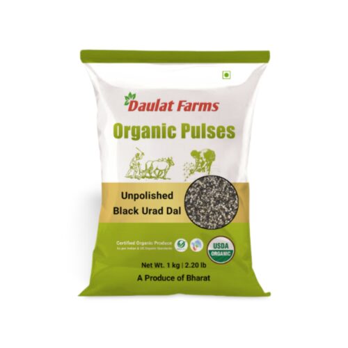 Daulat Farms Organic Unpolished Black Urad dal Split 1 Kg | India & USDA Organic Certified
