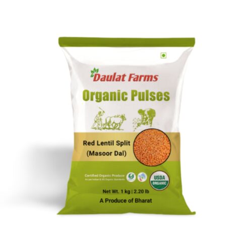 Daulat Farms Organic Unpolished Masoor Dal (Red Lentil Split Washed) 1 Kg | India & USDA Organic Certified